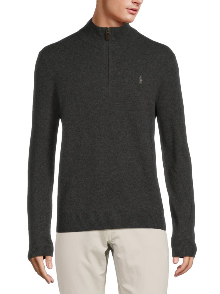 Шерстяной свитер с воротником-стойкой и полумолнией Polo Ralph Lauren, серый