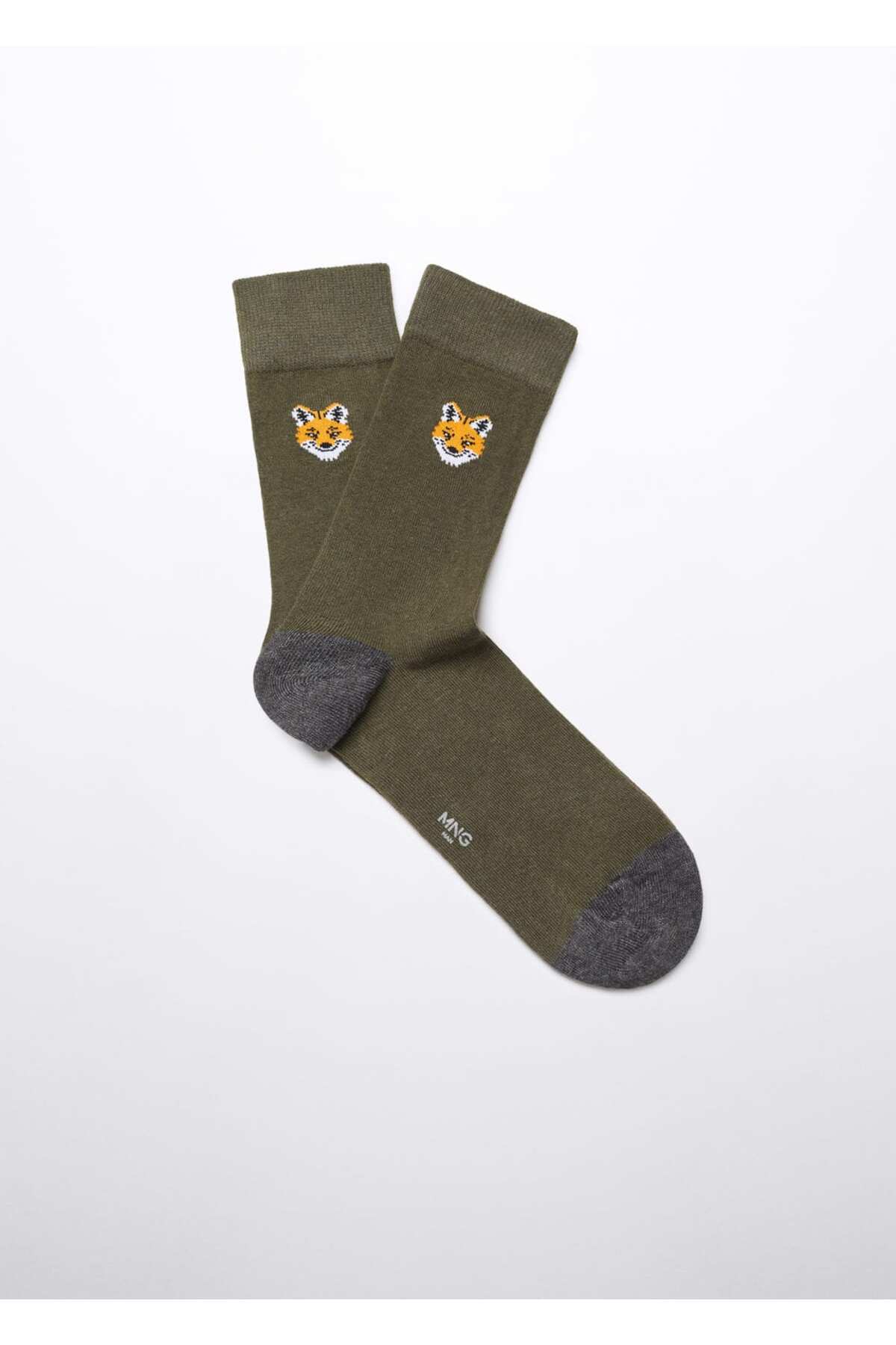 Хлопковые носки с вышивкой лисы Mango, хаки 1 пара хлопковые носки с вышивкой с надписью love