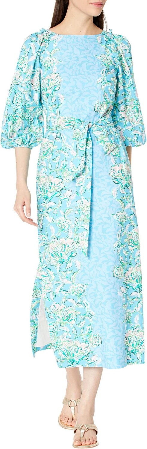 

Хлопковое платье макси Barbara с рукавами 3/4 Lilly Pulitzer, цвет Cumulus Blue Chick Magnet Engineered Woven Dress