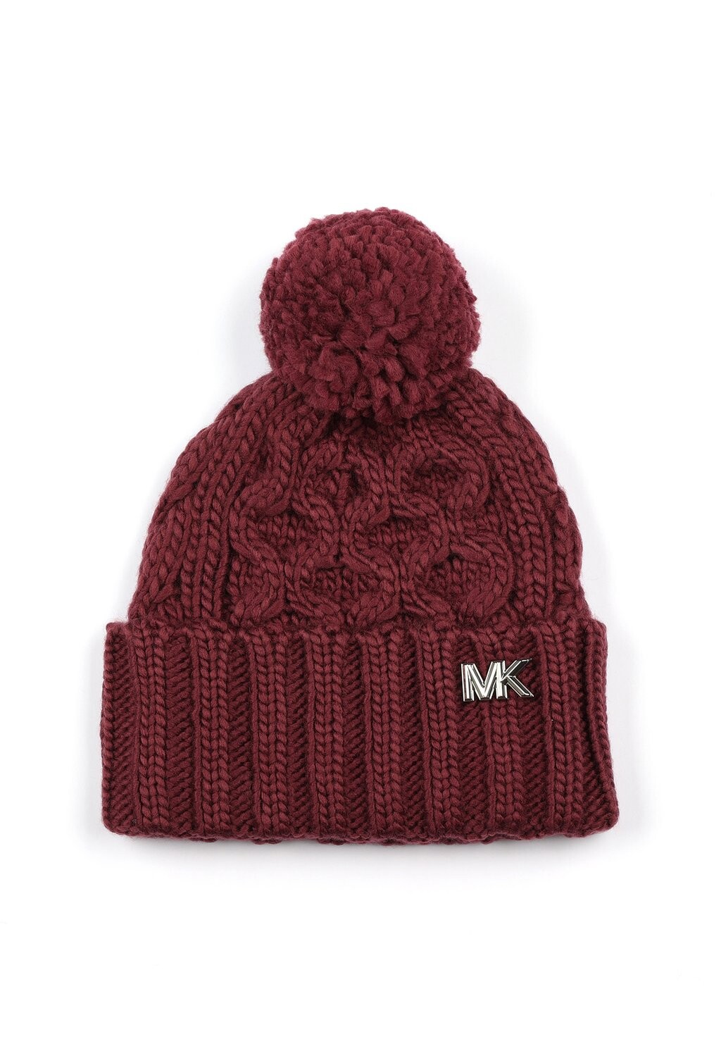 

Шапка Honeycomb Cable Cuff With Self Pom MICHAEL Michael Kors, цвет dark red