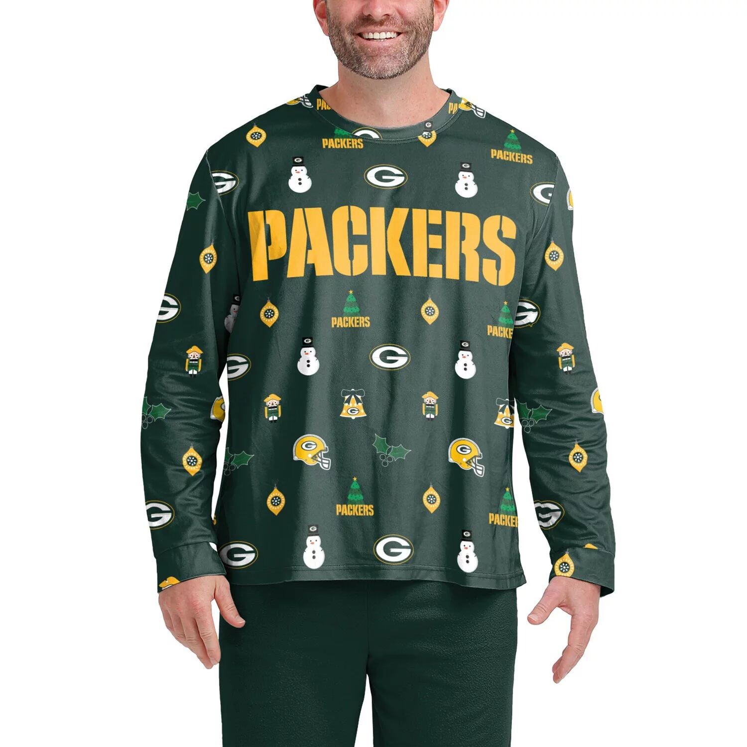 

Мужская футболка с длинным рукавом FOCO Green Green Bay Packers Ugly Sweater