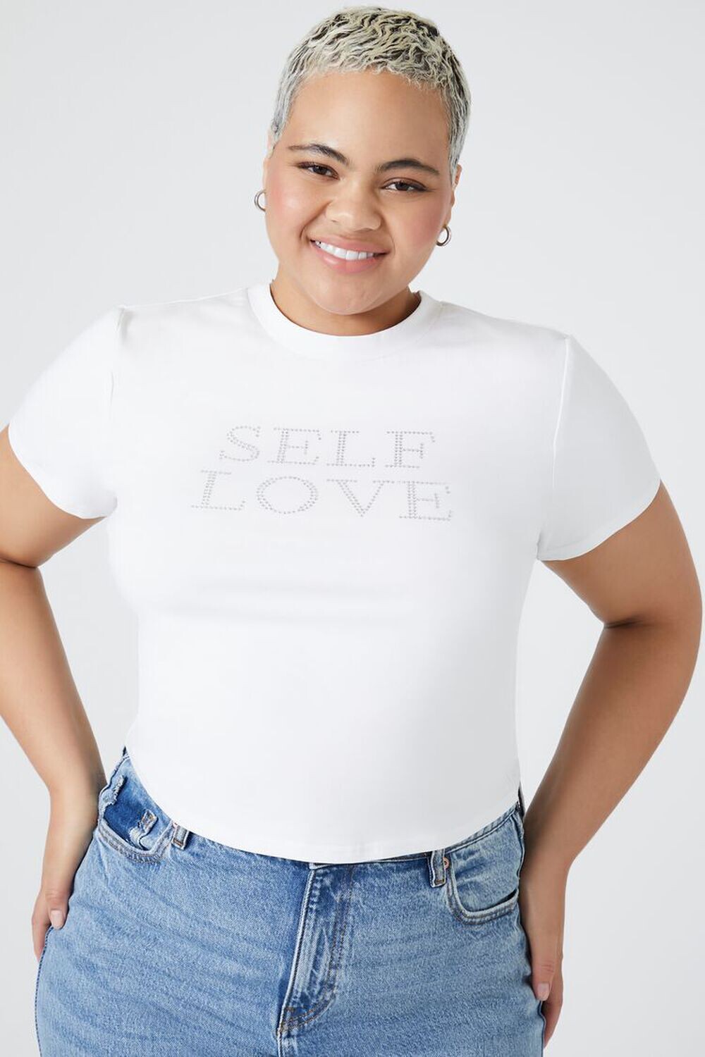 

Футболка Self Love со стразами больших размеров Forever 21, белый