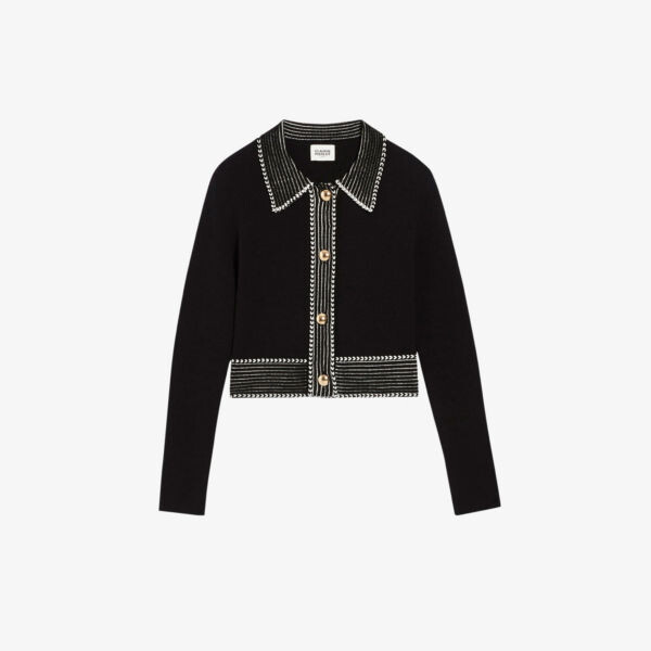 

Укороченный кардиган эластичной вязки с воротником Miac Claudie Pierlot, цвет noir / gris