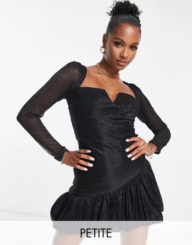 

Черное платье мини со сборками и пышным краем Forever New Petite