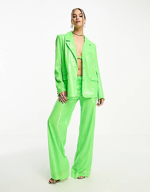 Ярко-зеленый пиджак оверсайз с пайетками Annorlunda