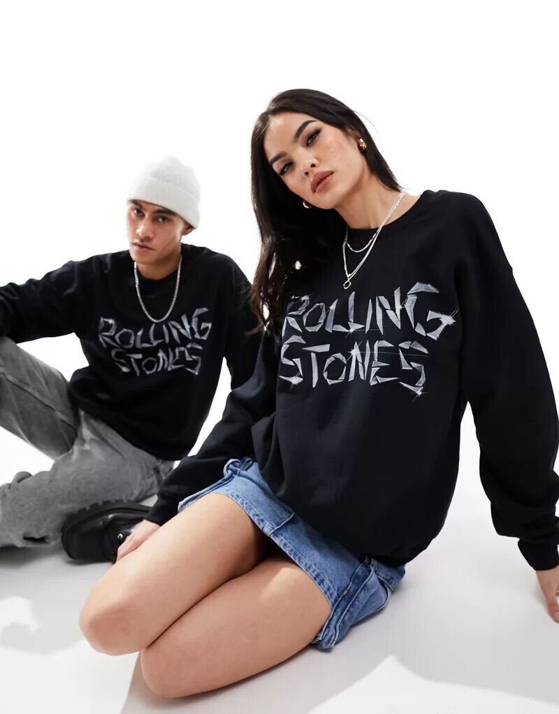 Черный свитшот унисекс с графическим принтом The Rolling Stones ASOS