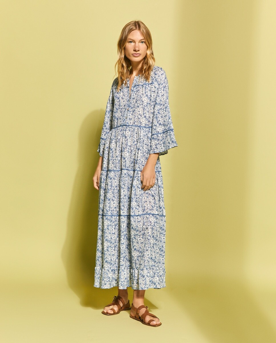 

Длинное платье с цветочным принтом Southern Cotton, синий