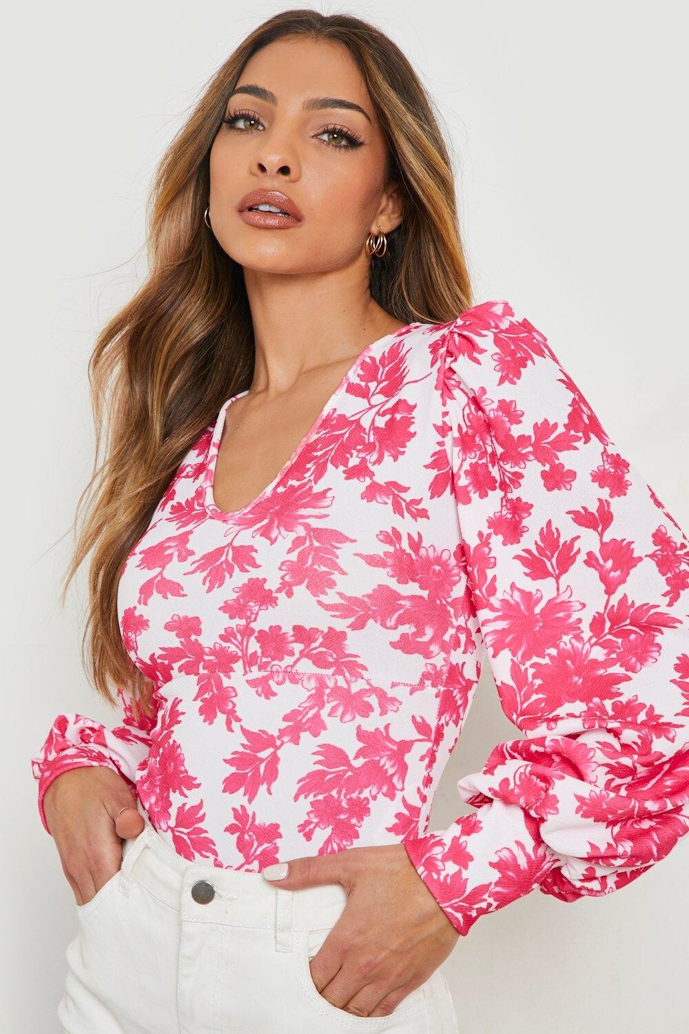 

Боди с цветочными рукавами Boohoo, розовый