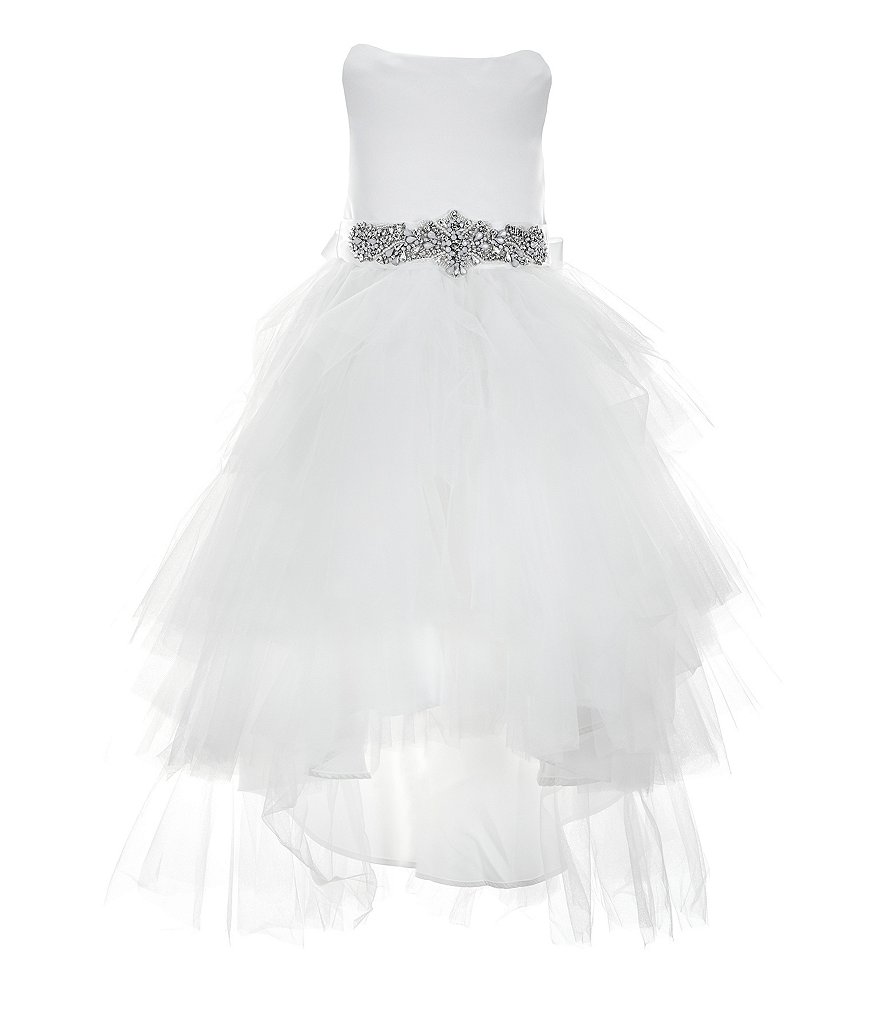 Платье Chantilly Place для маленьких девочек 2T-6X из атласа/тюля с украшением на талии, очень низкое платье, белый