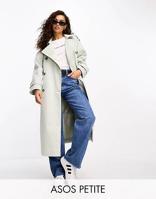 

Длинный тренч бледно-шалфейного цвета ASOS DESIGN Petite