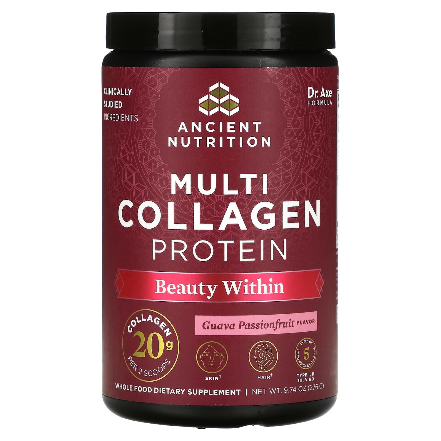 

Multi Collagen Protein, Beauty Within, гуава и маракуйя, 276 г (9,74 унции), Dr. Axe / Ancient Nutrition