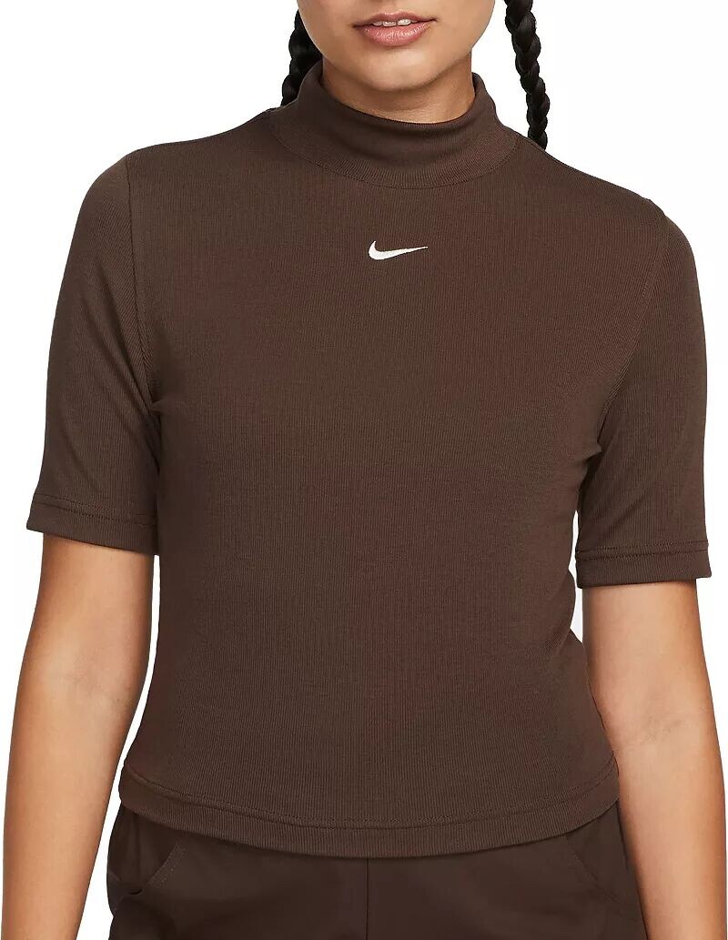 

Женская рубашка Nike Sportswear Essentials в рубчик с короткими рукавами и воротником-стойкой