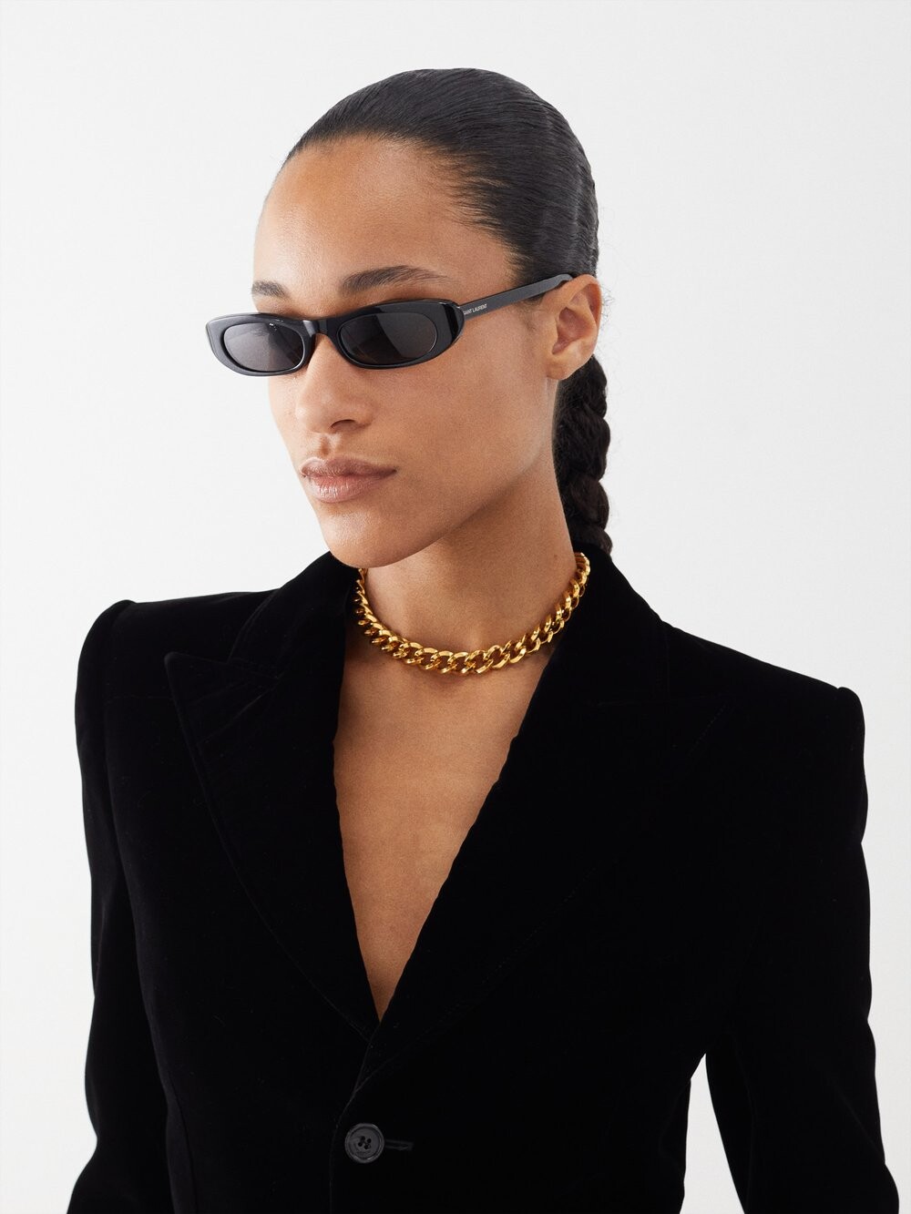 

Узкие солнцезащитные очки «кошачий глаз» из ацетата Saint Laurent, черный