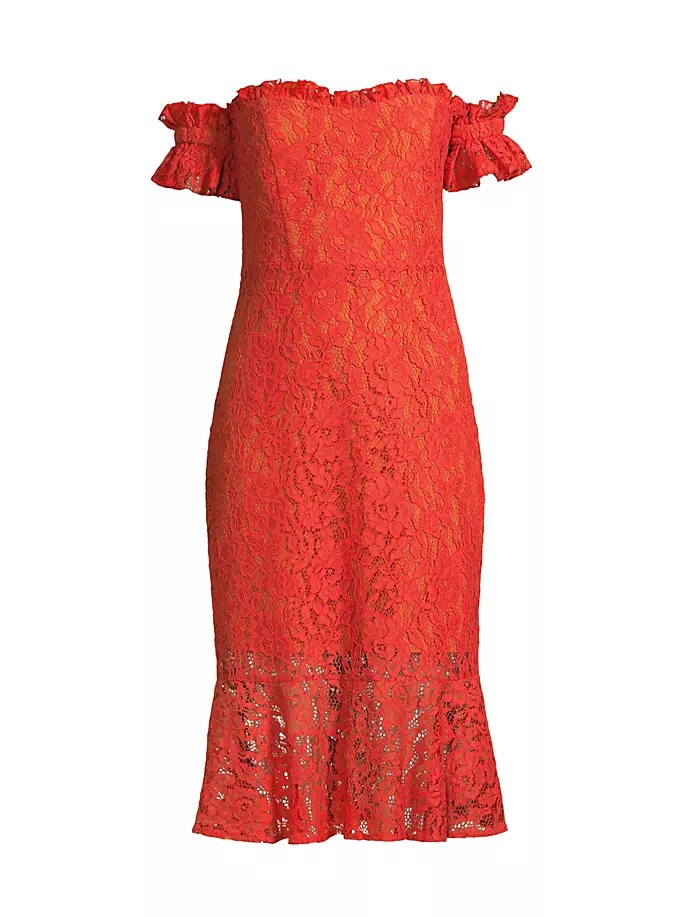 Кружевное платье миди с открытыми плечами Laundry By Shelli Segal, цвет mecca orange