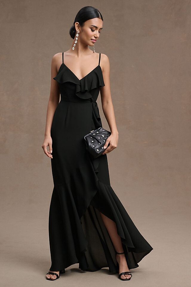 

Платье Bhldn Hailee из жоржета с оборками и запахом на шее, черный