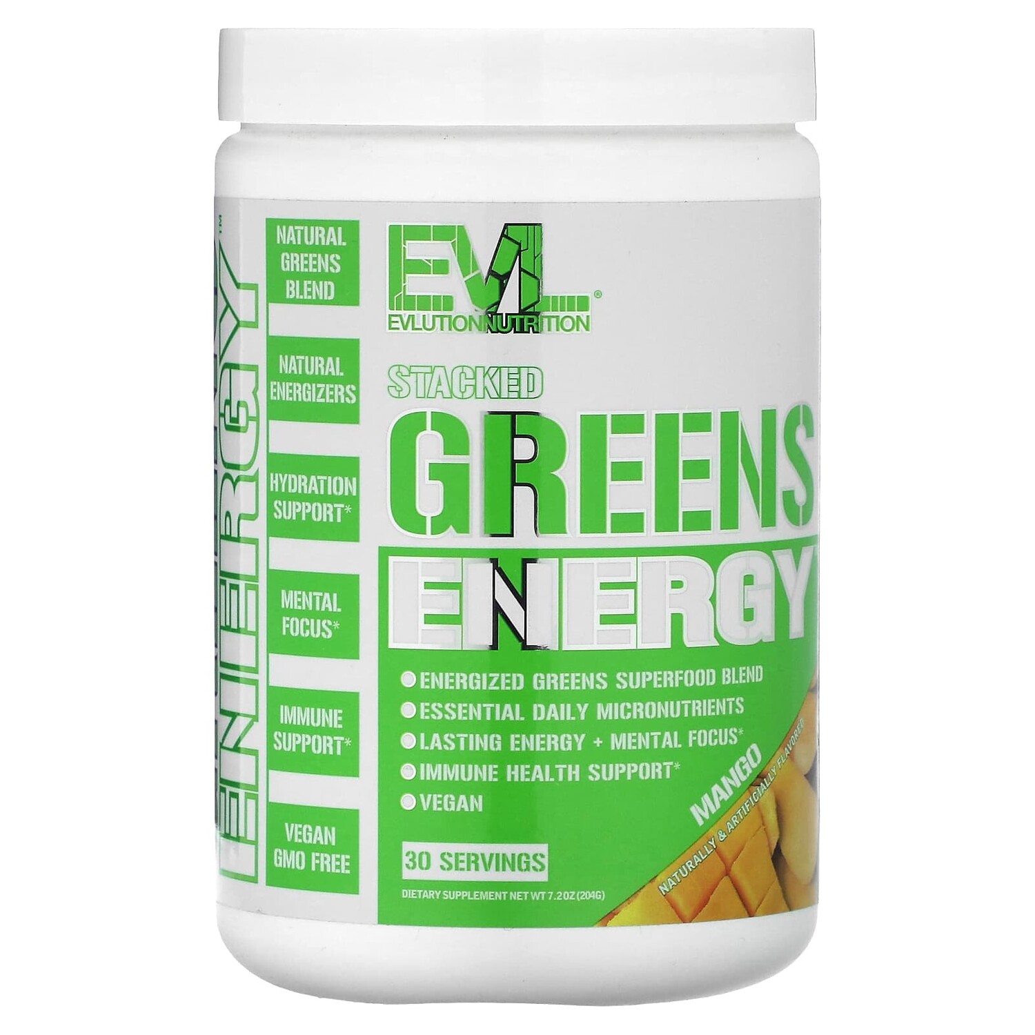 

Stacked Greens Energy, манго, 204 г (7,2 унции), EVLution Nutrition