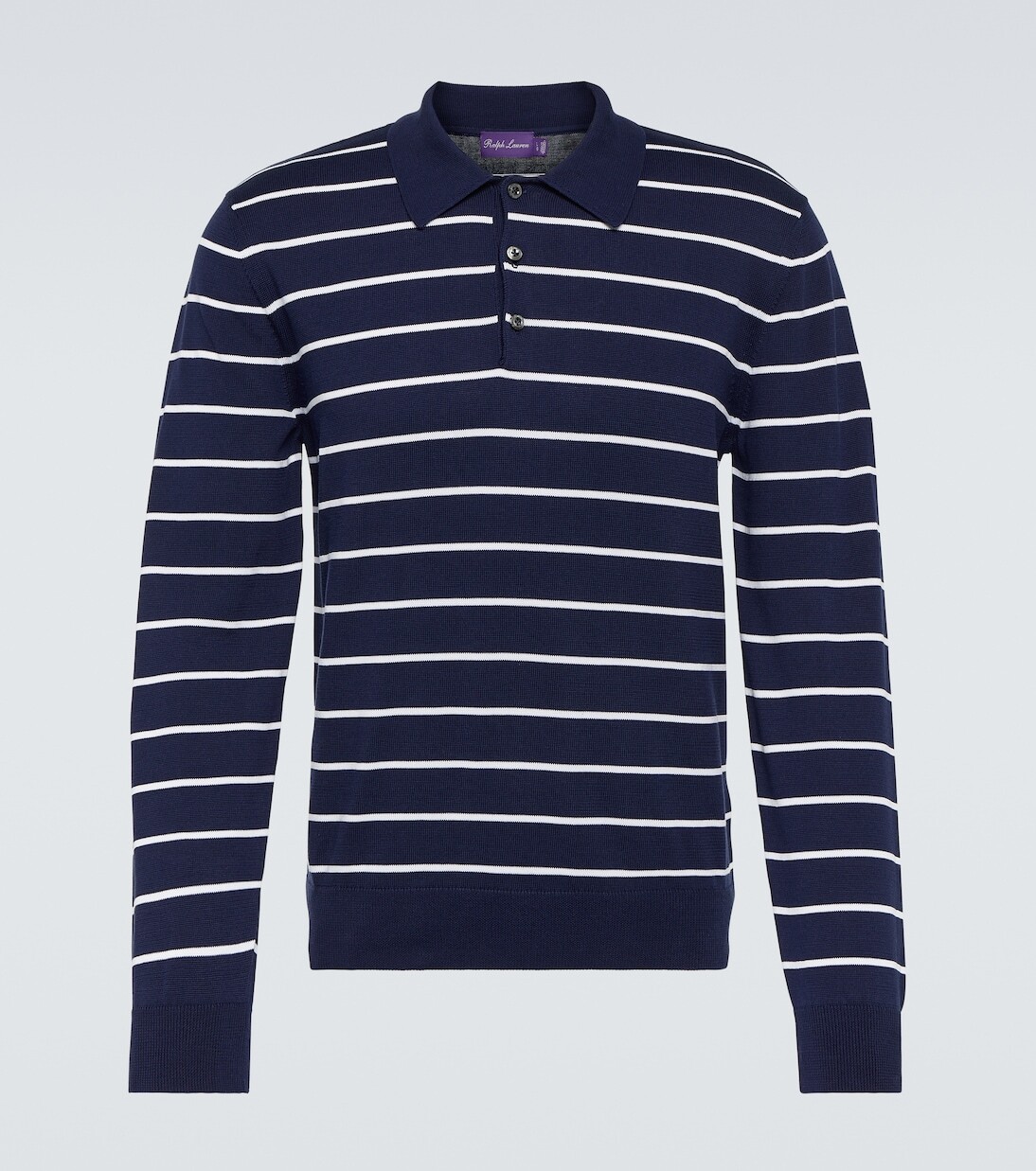 

Полосатая рубашка-поло из хлопкового пике Ralph Lauren Purple Label, синий
