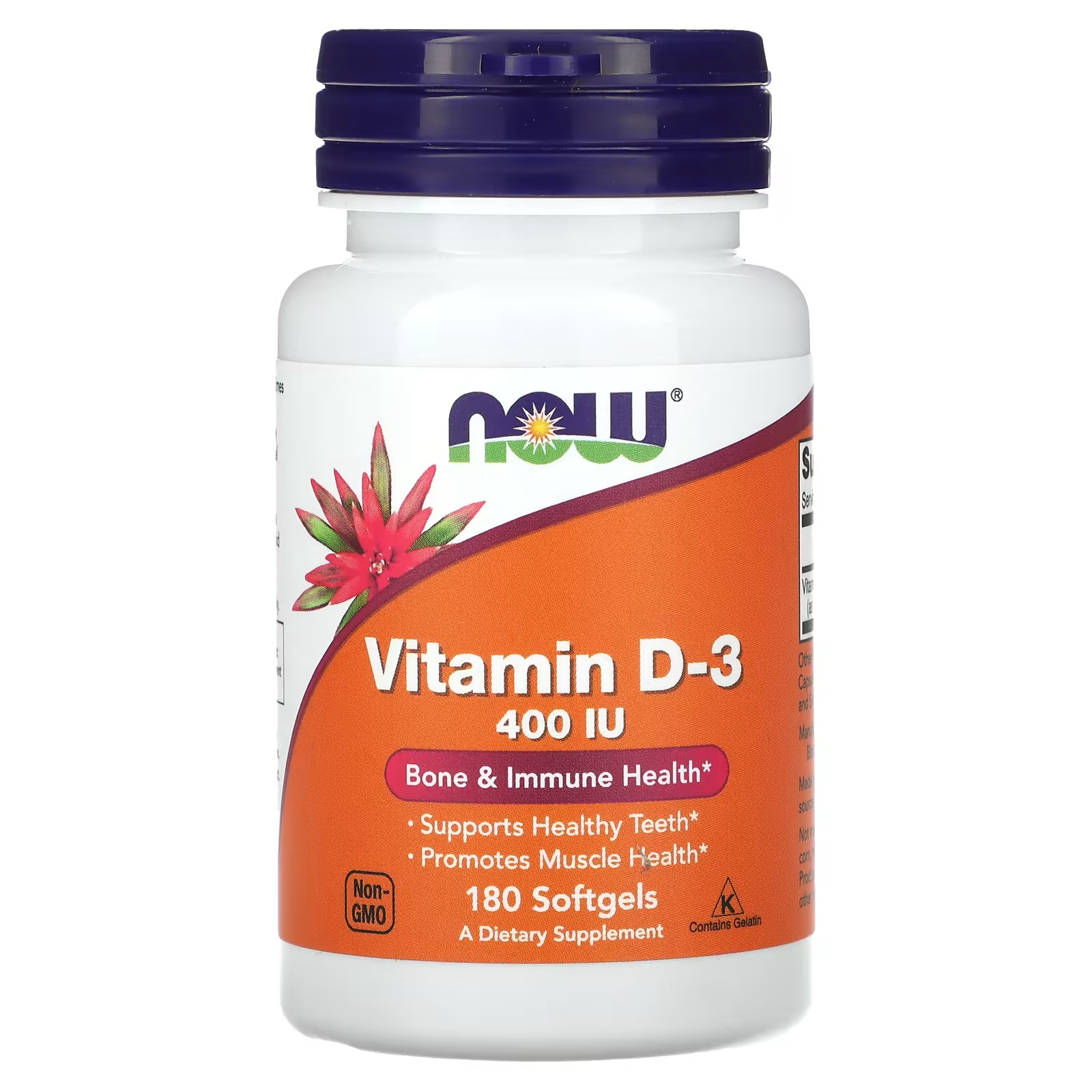 Витамин D-3 Now Foods 400 МЕ, 180 мягких таблеток