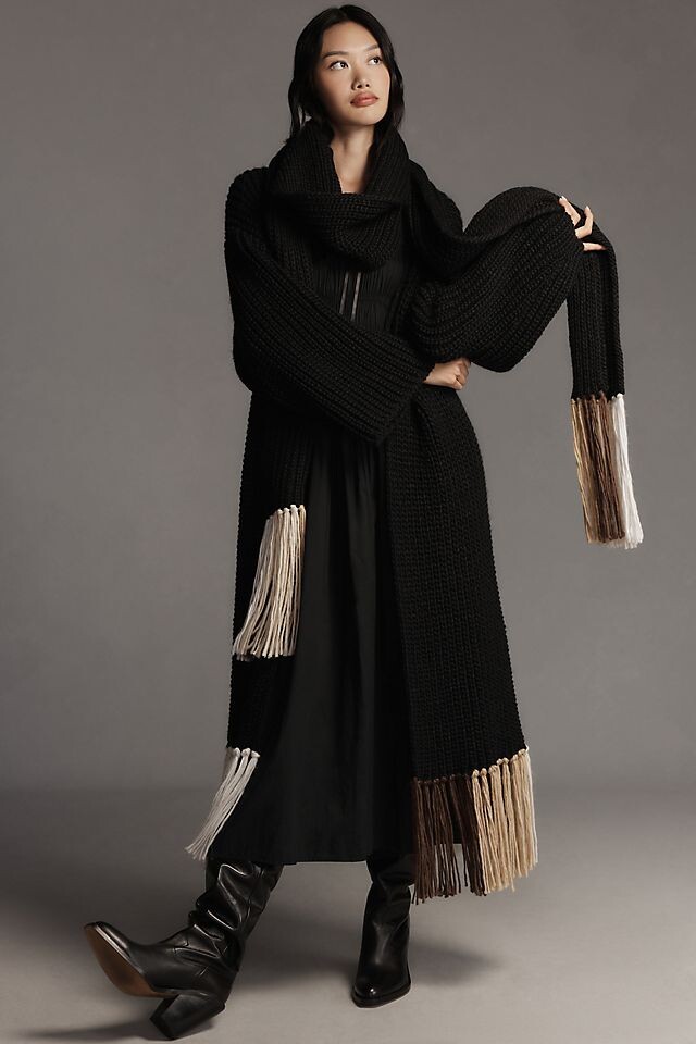 

Шарф Anthropologie с бахромой, черный