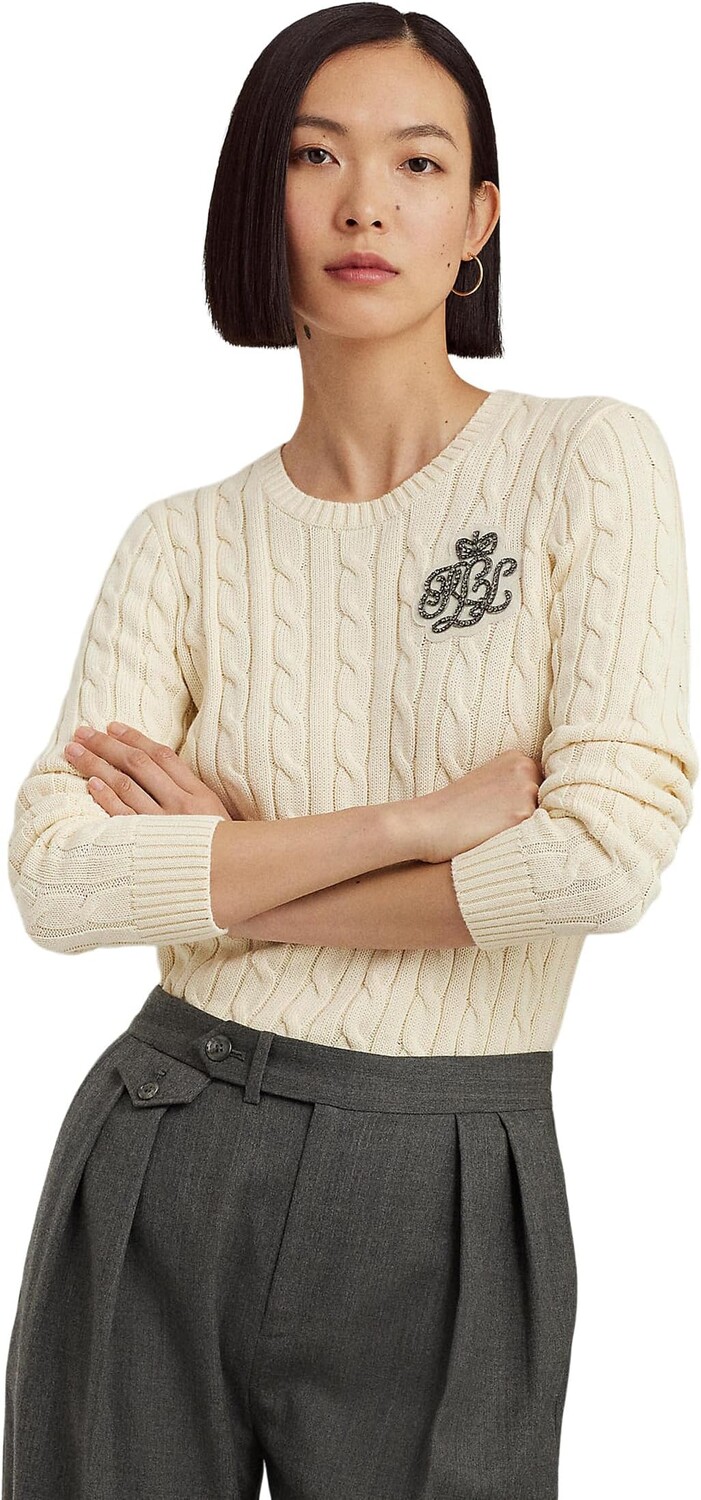 

Хлопковый свитер вязанной косой Bullion LAUREN Ralph Lauren, цвет Mascarpone Cream