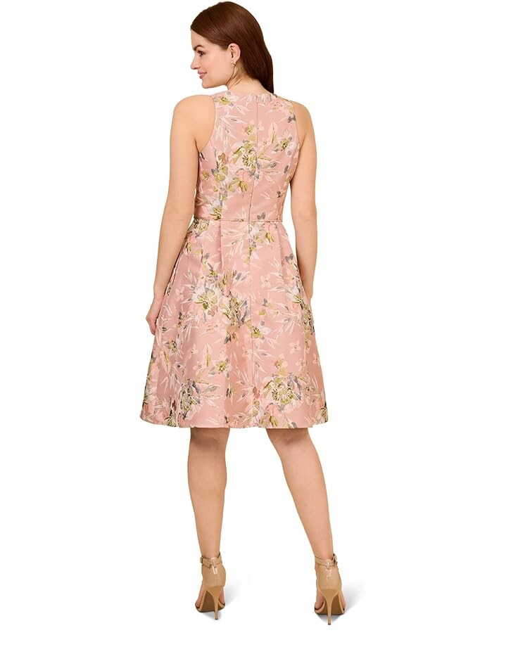 

Платье Adrianna Papell Printed Metallic Jacquard Fit-and-Flare Dress, цвет Pale Azalea