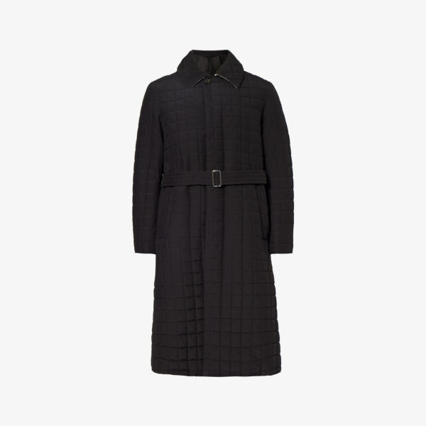 Стеганое тканое пальто свободного кроя со съемным поясом Corneliani, черный пальто стеганое свободного кроя с поясом