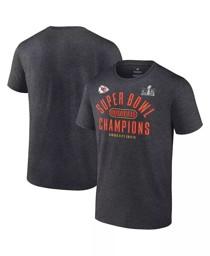 

Мужская футболка Heather Charcoal Kansas City Chiefs Super Bowl LVIII Champions Under The Lights Fanatics, черный