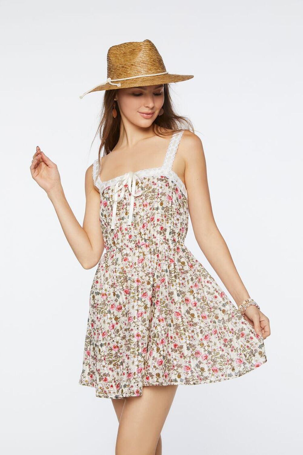

Платье с бантом и цветочным принтом Forever 21, серый