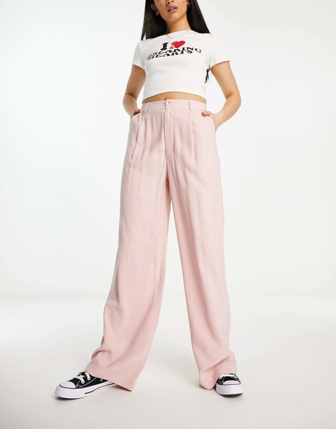 

Розовые широкие брюки Stradivarius, Розовый