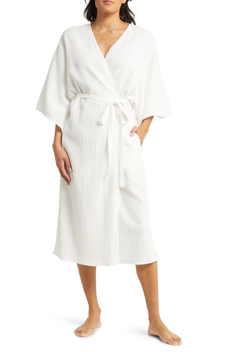 

Хлопковый тканый халат онсэн NATORI, белый