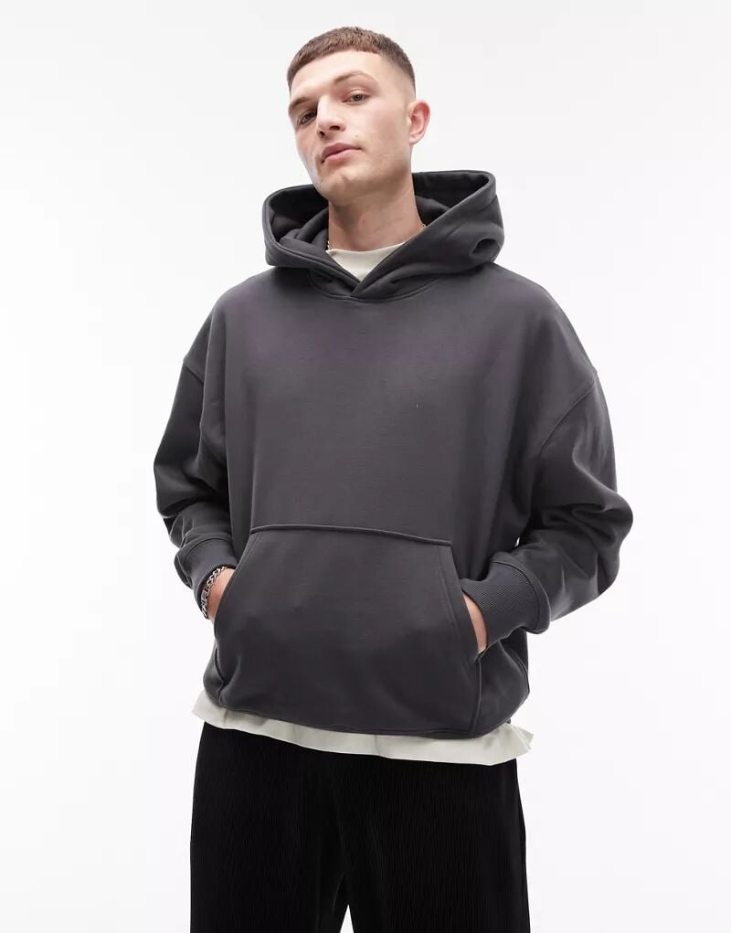 

Темно-угольная худи оверсайз Topman Heavyweight