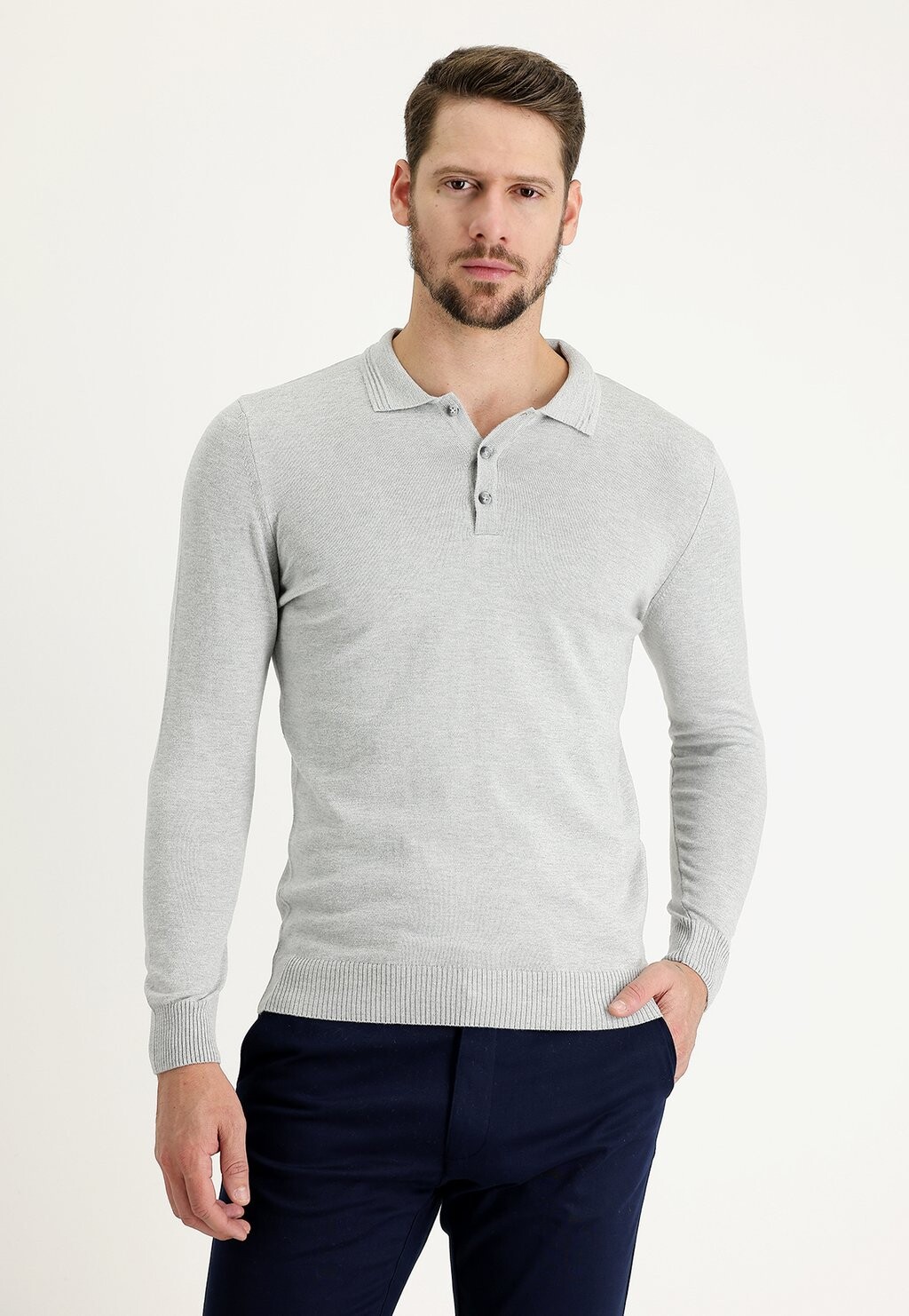 

Вязаный свитер POLOKRAGEN REGULAR FIT Kigili, цвет Light Grey Melange