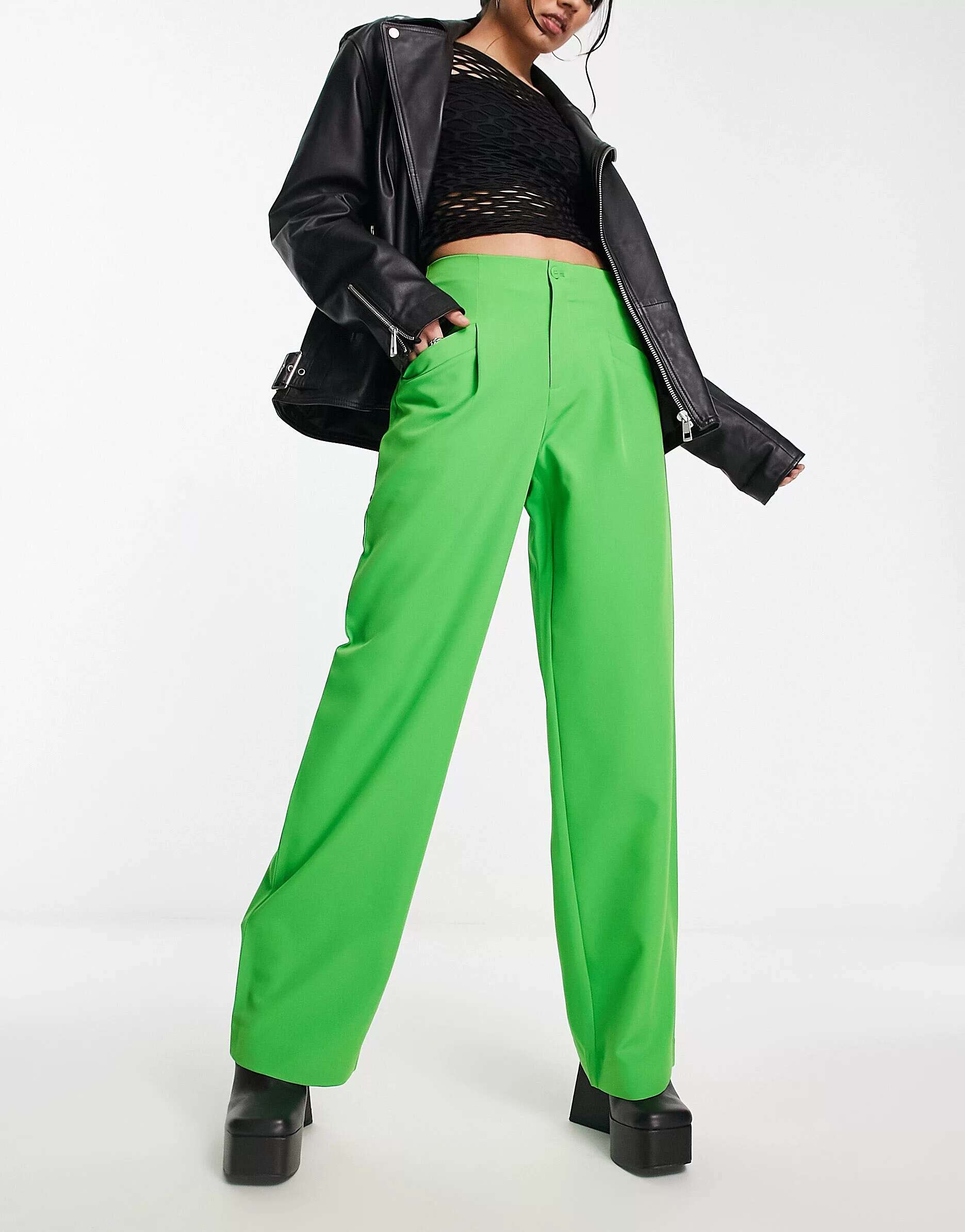Ярко-зеленые широкие брюки с завышенной талией ONLY брюки с завышенной талией only красный