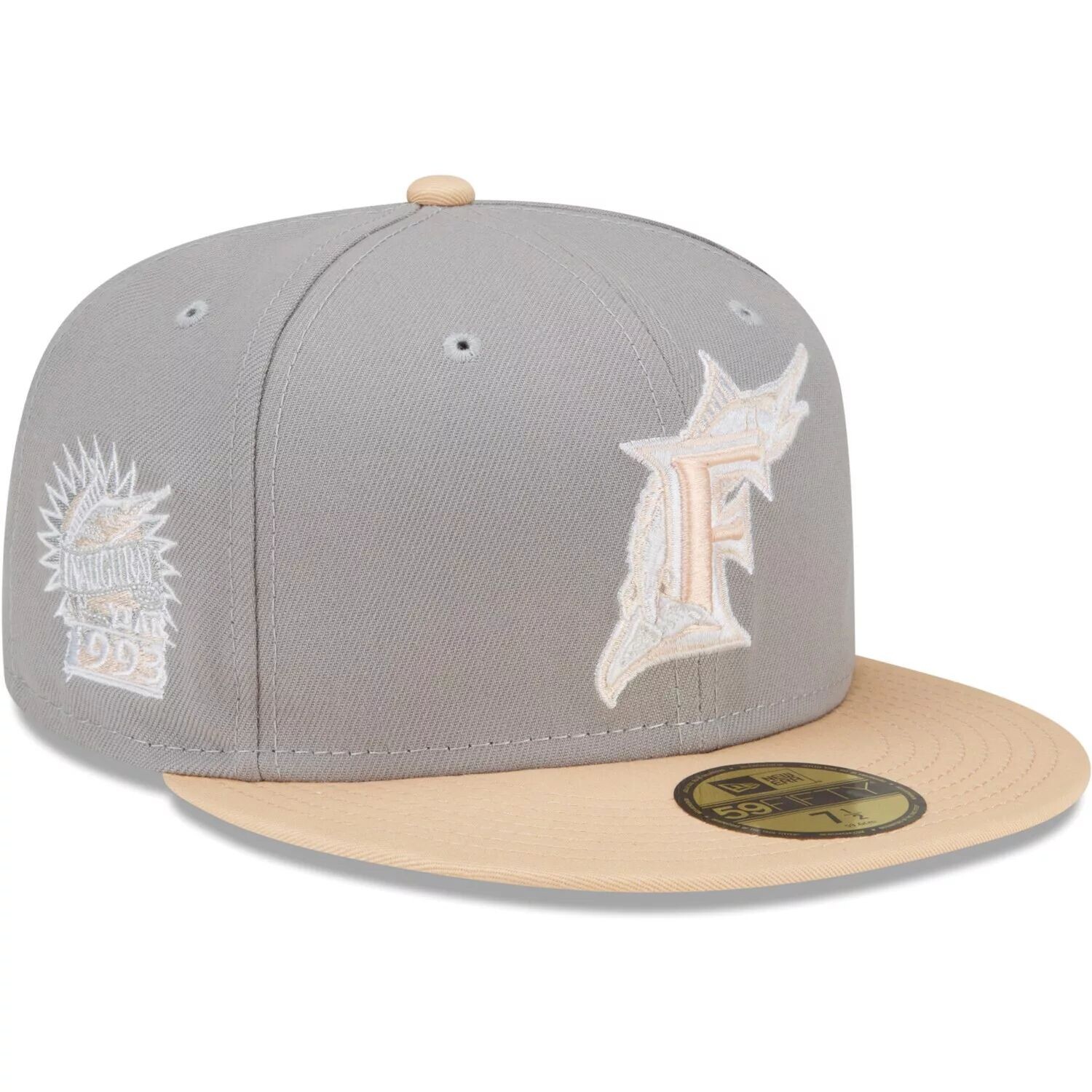

Мужская шляпа New Era Grey/Peach Florida Marlins Cooperstown Collection Purple Undervisor 59FIFTY