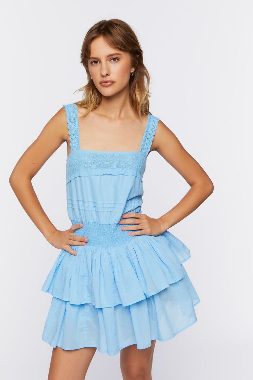 

Многоярусное мини-платье с рюшами Forever 21, синий