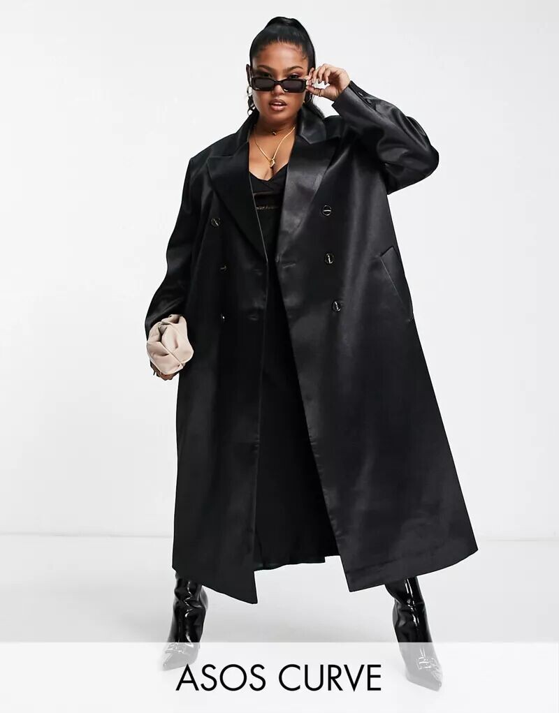 

Черное атласное пальто для папы ASOS DESIGN Curve