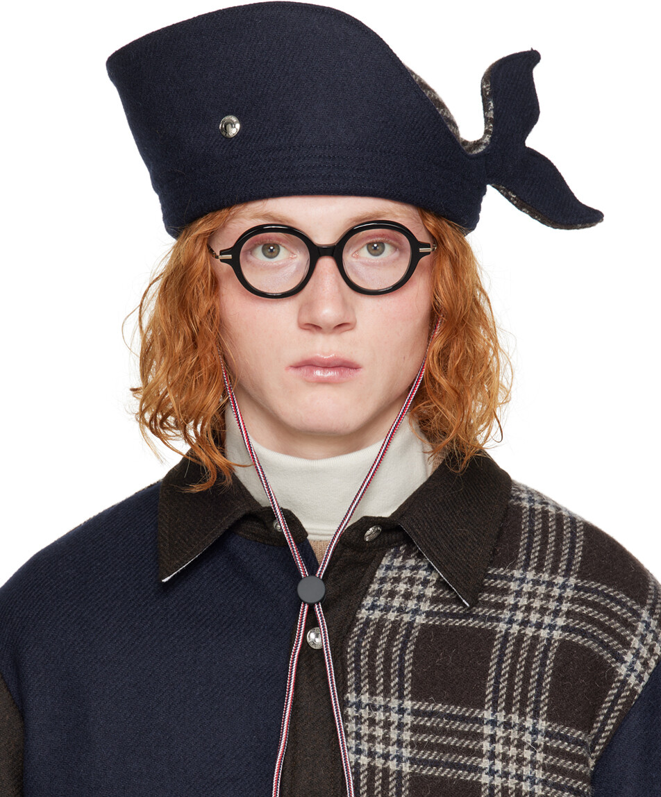 

Темно-синяя шляпа Turn Back Whale Thom Browne