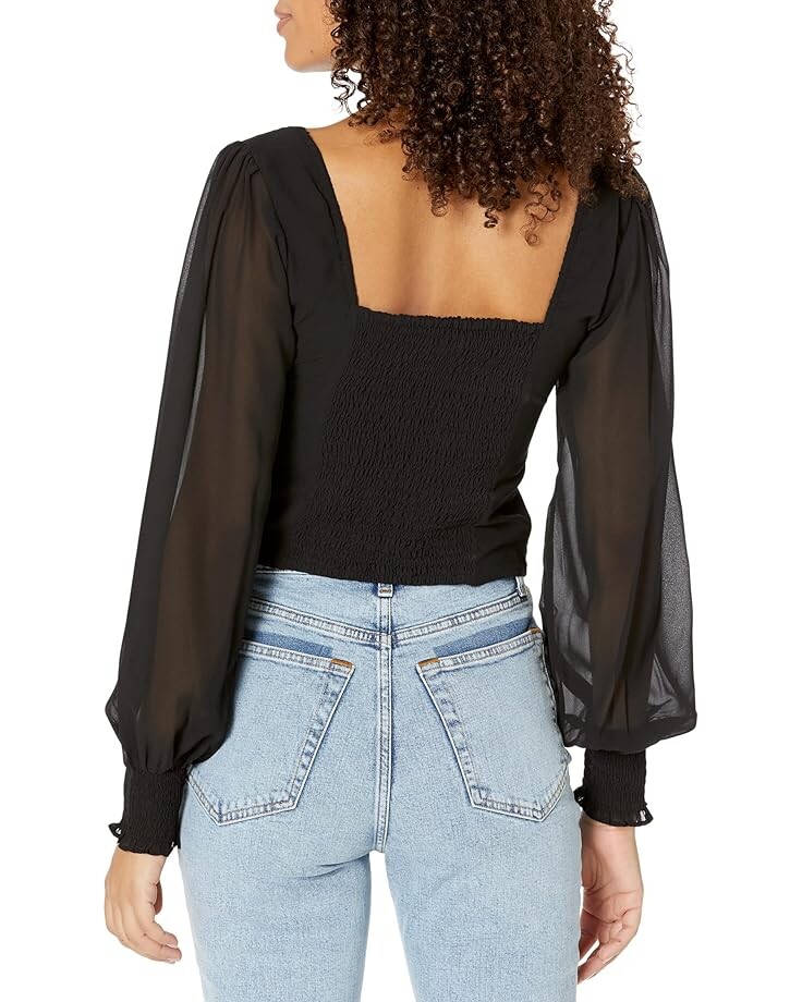 

Топ Abercrombie & Fitch Long Sleeve Sweatheart Puff Sleeve Top, цвет Black Beauty