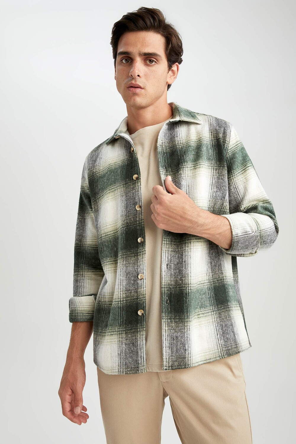 

Рубашка DeFacto Karo MODERN FIT, цвет Hell Khaki