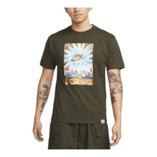 Футболка Men's Nike Landscape Logo Printing Round Neck Casual Short Sleeve Green T-Shirt, мультиколор