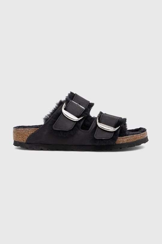 

Кожаные тапочки из овчины с большой пряжкой Arizona Birkenstock, черный