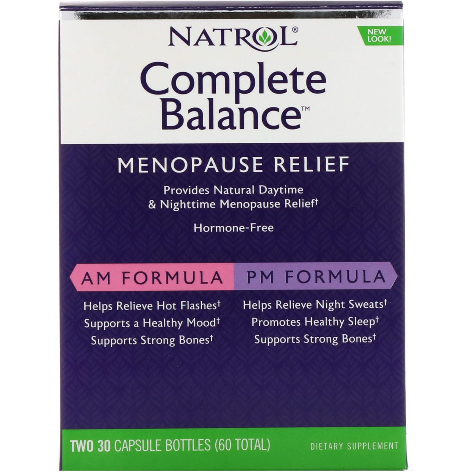Natrol Complete Balance Menopause Relief AM/PM Two Bottles 30 Capsules Each