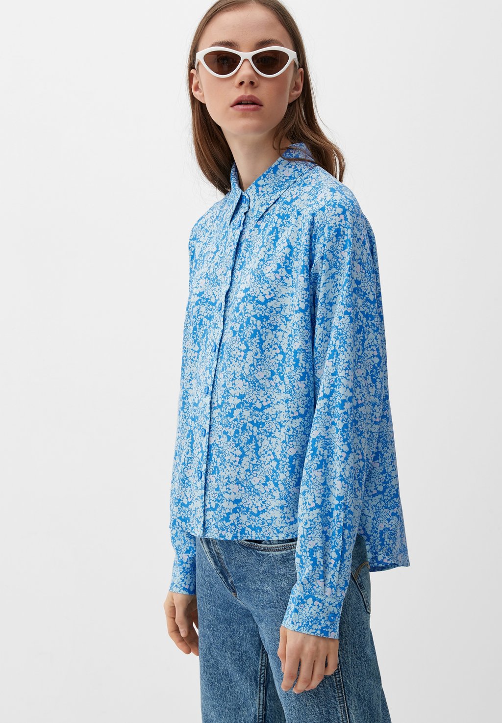 Блузка-рубашка MIT ALLOVER-MUSTER QS, цвет türkis цена и фото