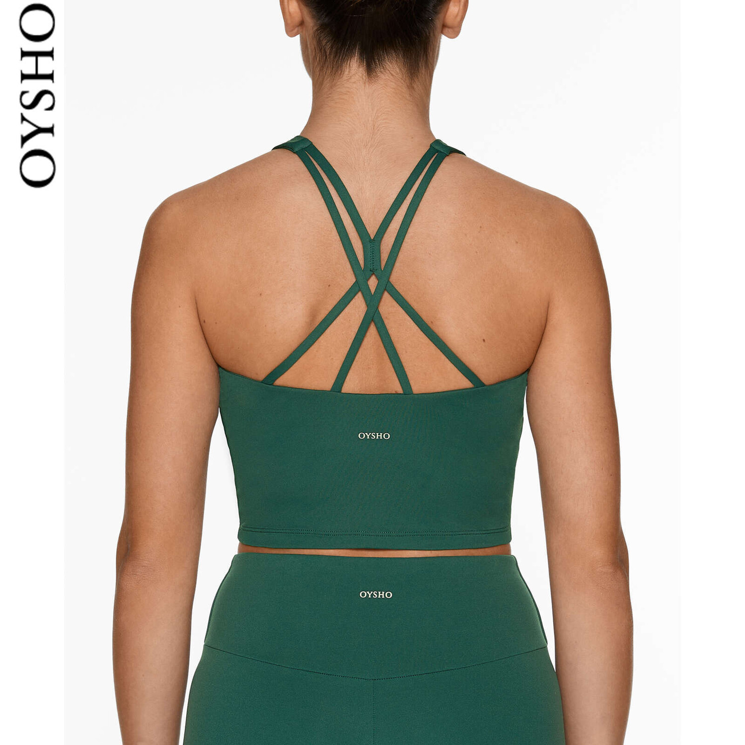 

Футболка спортивная Oysho Cup Straps для фитнеса, зеленый