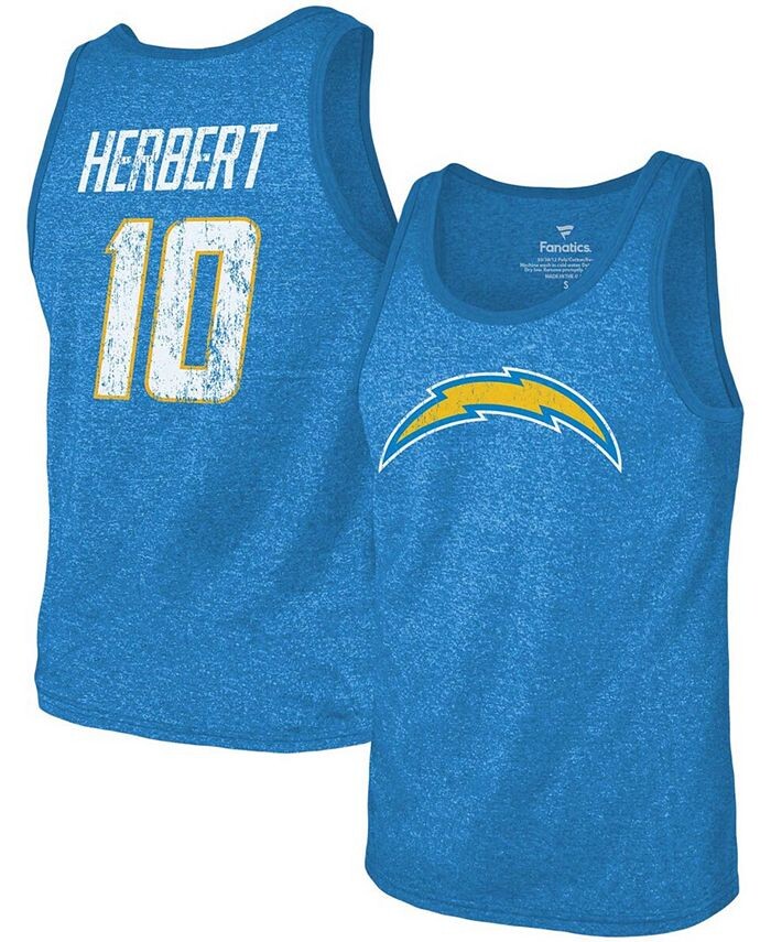 

Мужская майка Justin Herbert Heathered Powder Blue Los Angeles Chargers, имя, номер, майка Tri-Blend Fanatics, синий