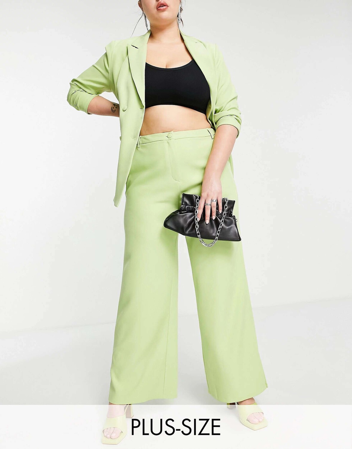 

Лаймовые широкие брюки с разрезом по низу Missguided