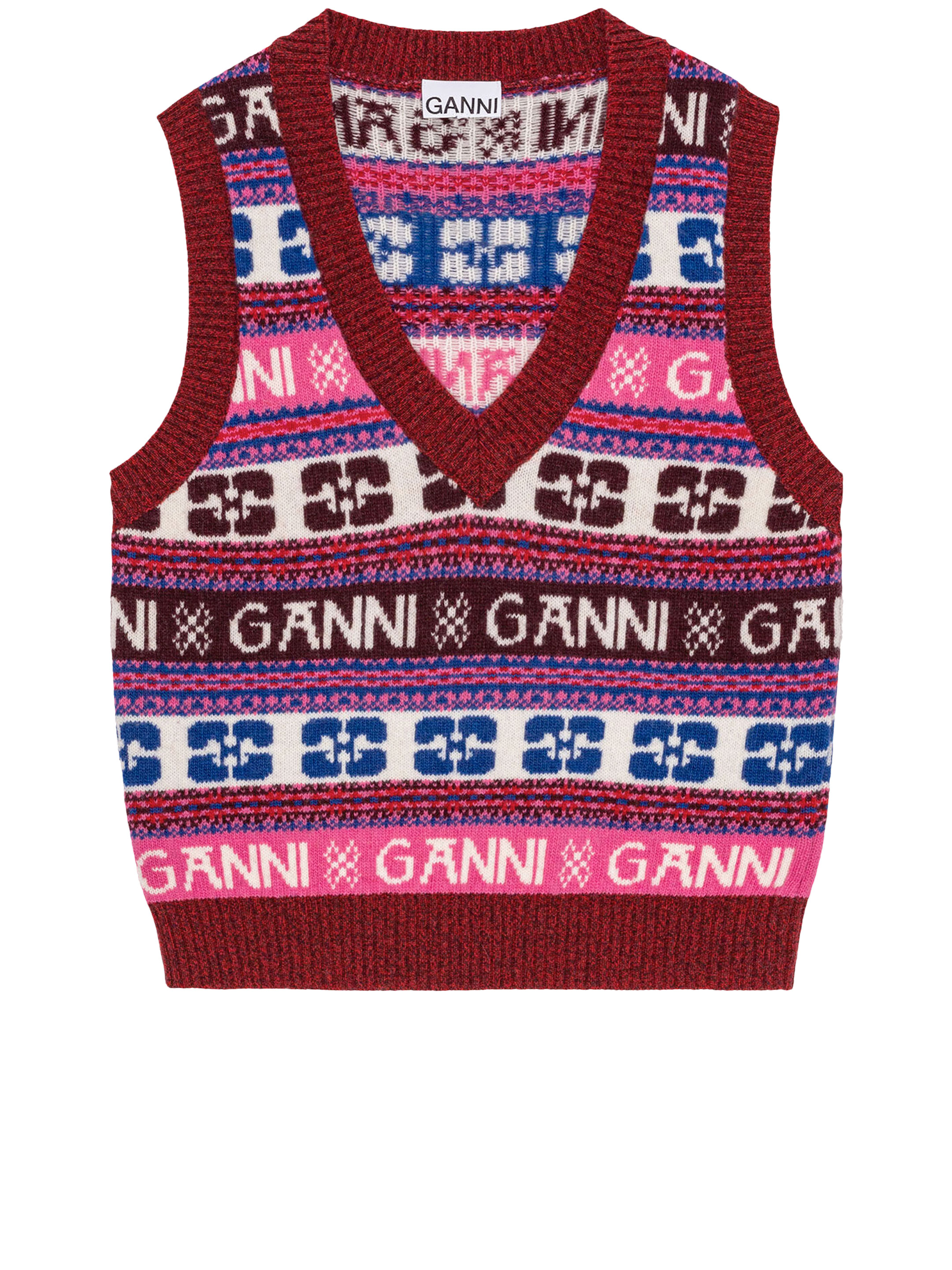 Жилет Ganni Wool, мультиколор свитер с логотипом из смесовой шерсти ganni розовый