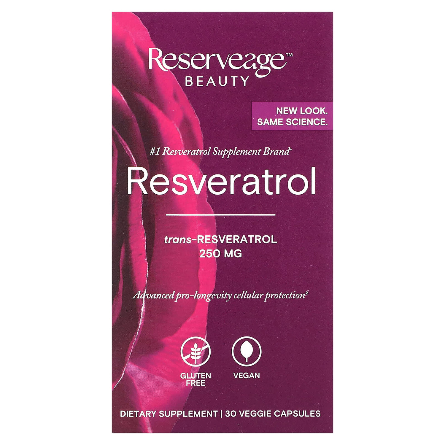 

Ресвератрол, 250 мг, 30 растительных капсул, Reserveage Nutrition