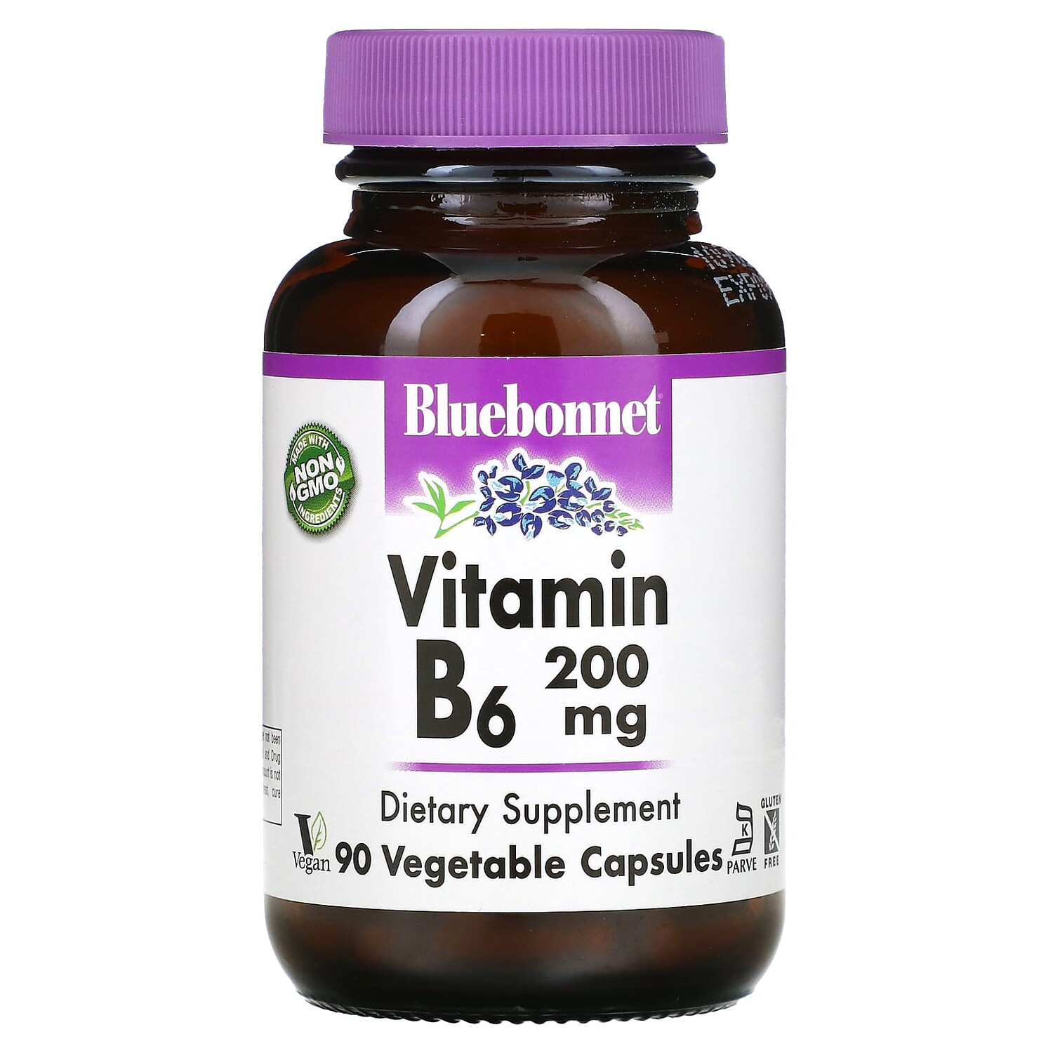 

Витамин В6, 200 мг, 90 растительных капсул, Bluebonnet Nutrition