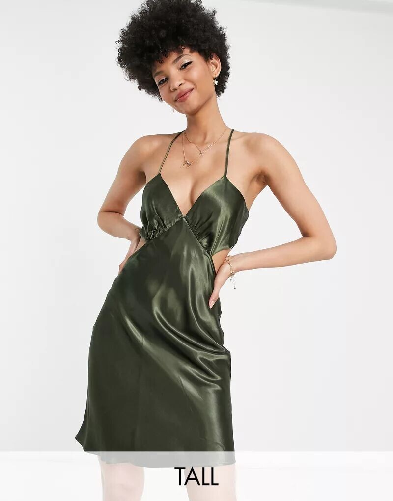 

Темно-синее атласное платье мини с вырезом Topshop